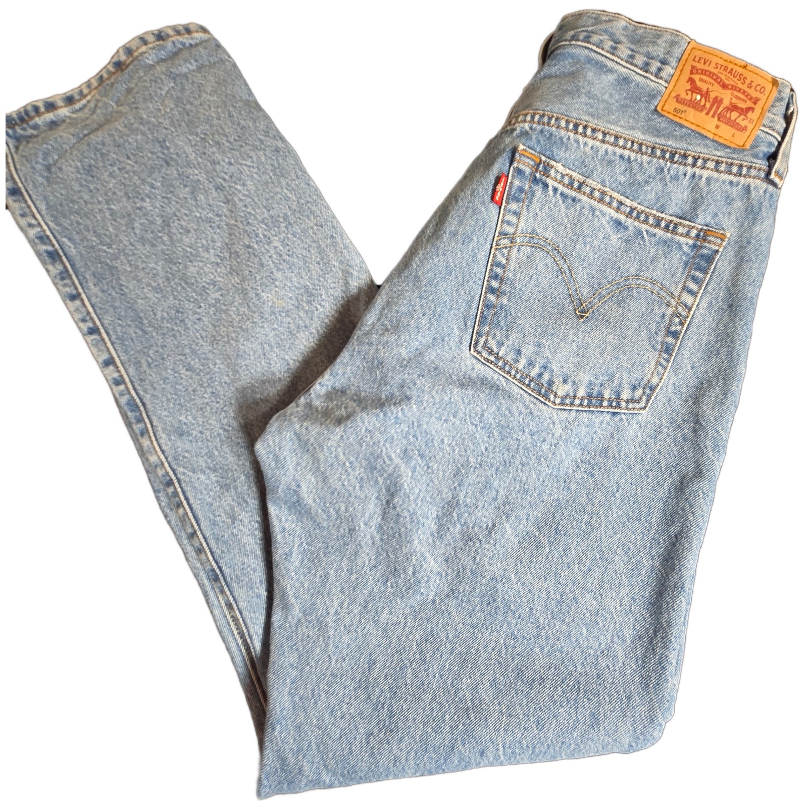 Levis 501 Original Fit Light Wash Distressed Straight Leg W31 L30 High Rise